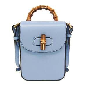 GUCCI Blue Leather Bamboo Shoulder Bag